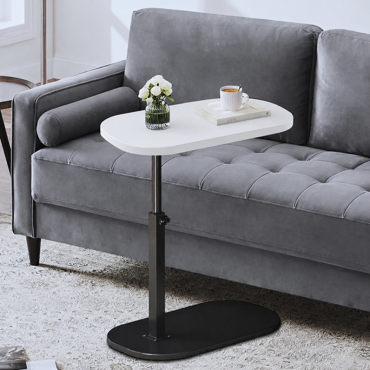 Adjustable Height C-Shaped Side Table
