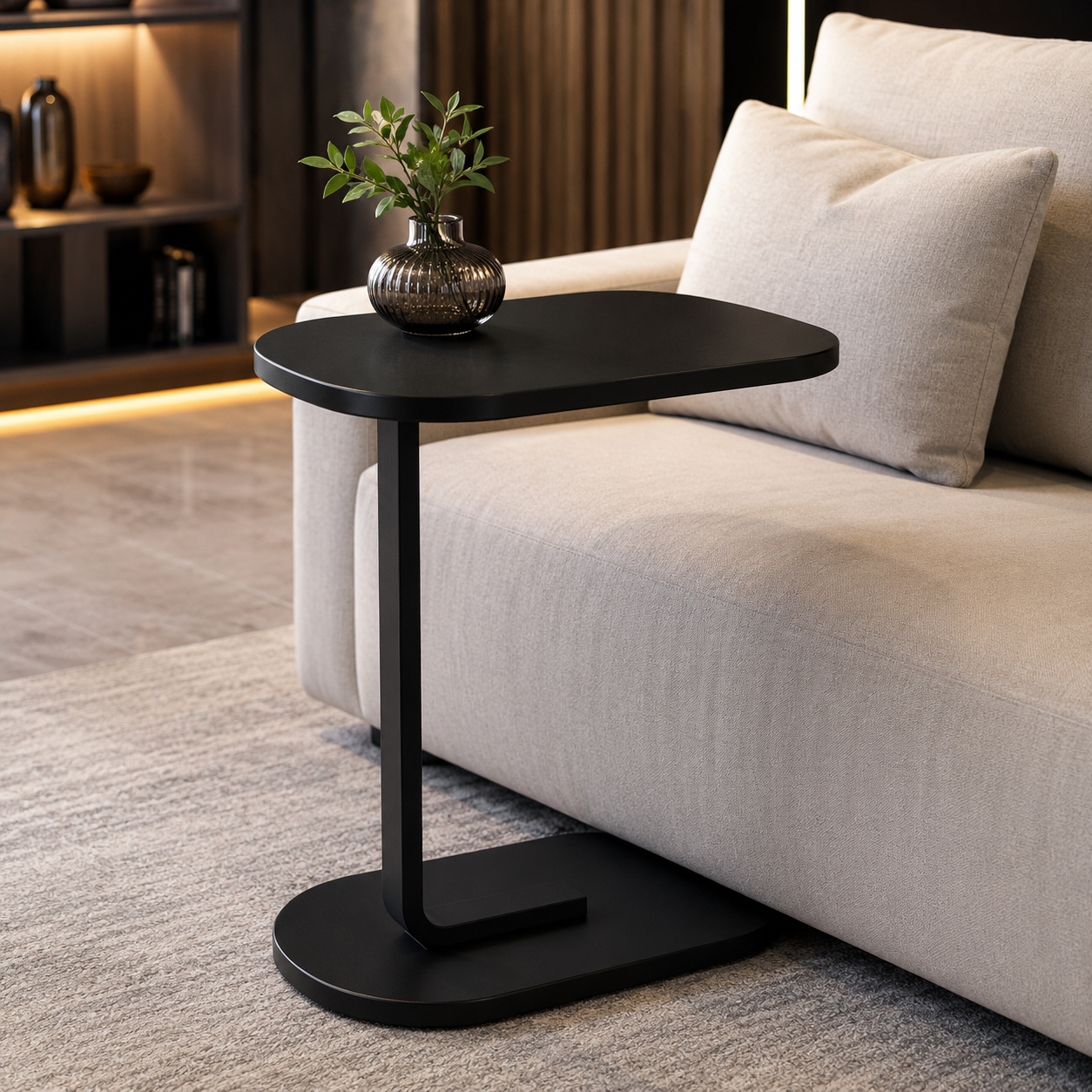 Fixed Height C-Shaped Sofa Side Table