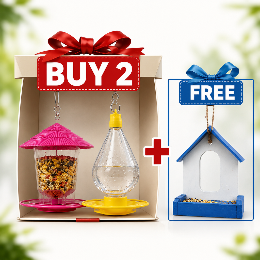 Buy 1 Hanging Water Feeder + 1 Hanging Bird Feeder & Get a FREE Waterproof PVC Bird Feeder